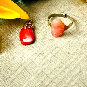 Pink Stone Ring &Necklace Pendant Set